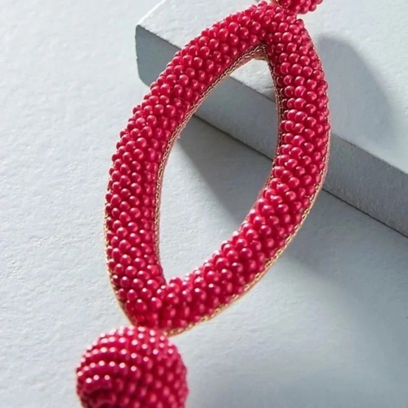 Anthropologie Pink Beaded Geo Drop Earrings - Picture 2 of 3